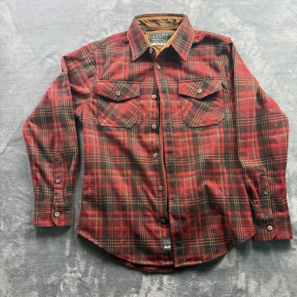 Jachs New York Men's S Red Plaid Flannel Shirt Premium Outdoor Button Up